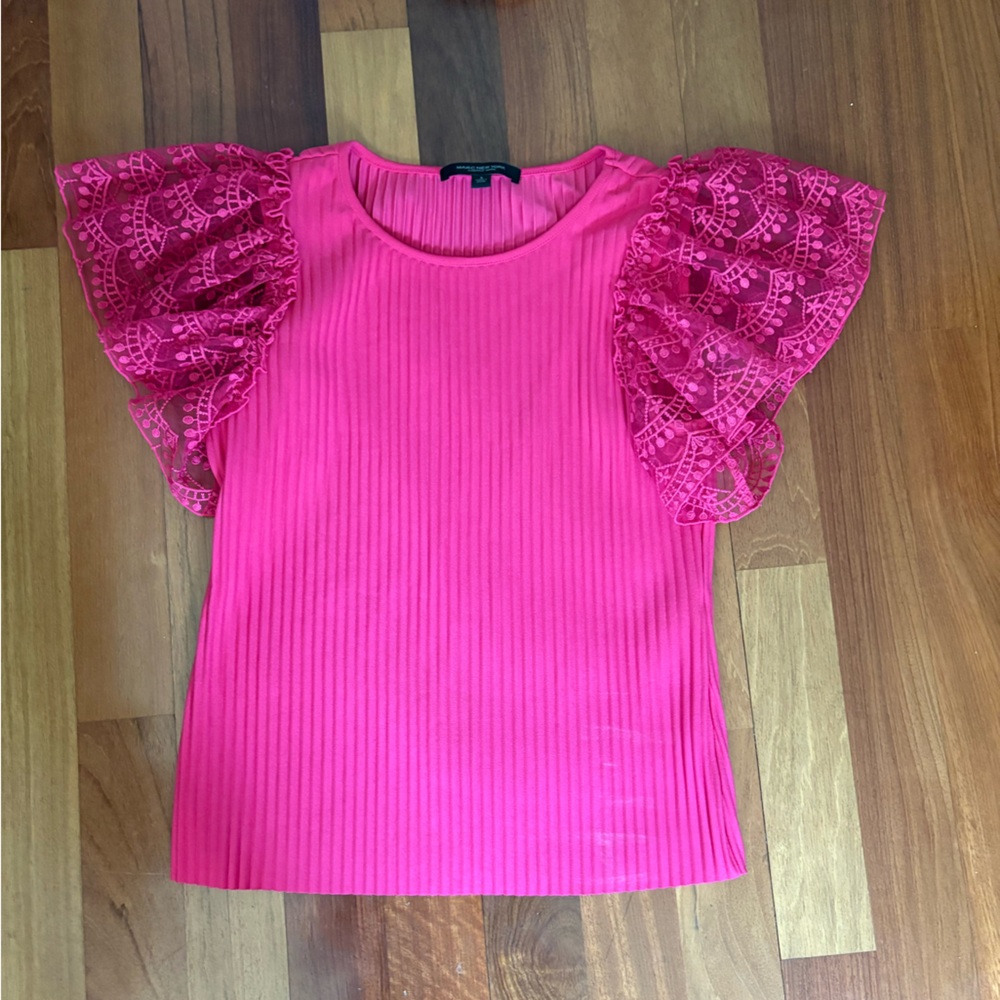 Marc New York Pink Lace Sleeve Top